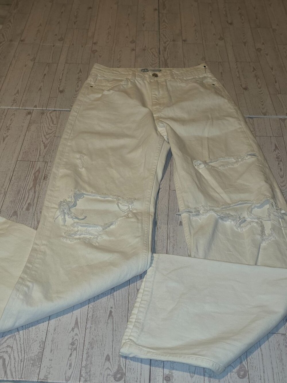 Zara White Distressed Wide Leg Jeans Women's US 4 High Rise